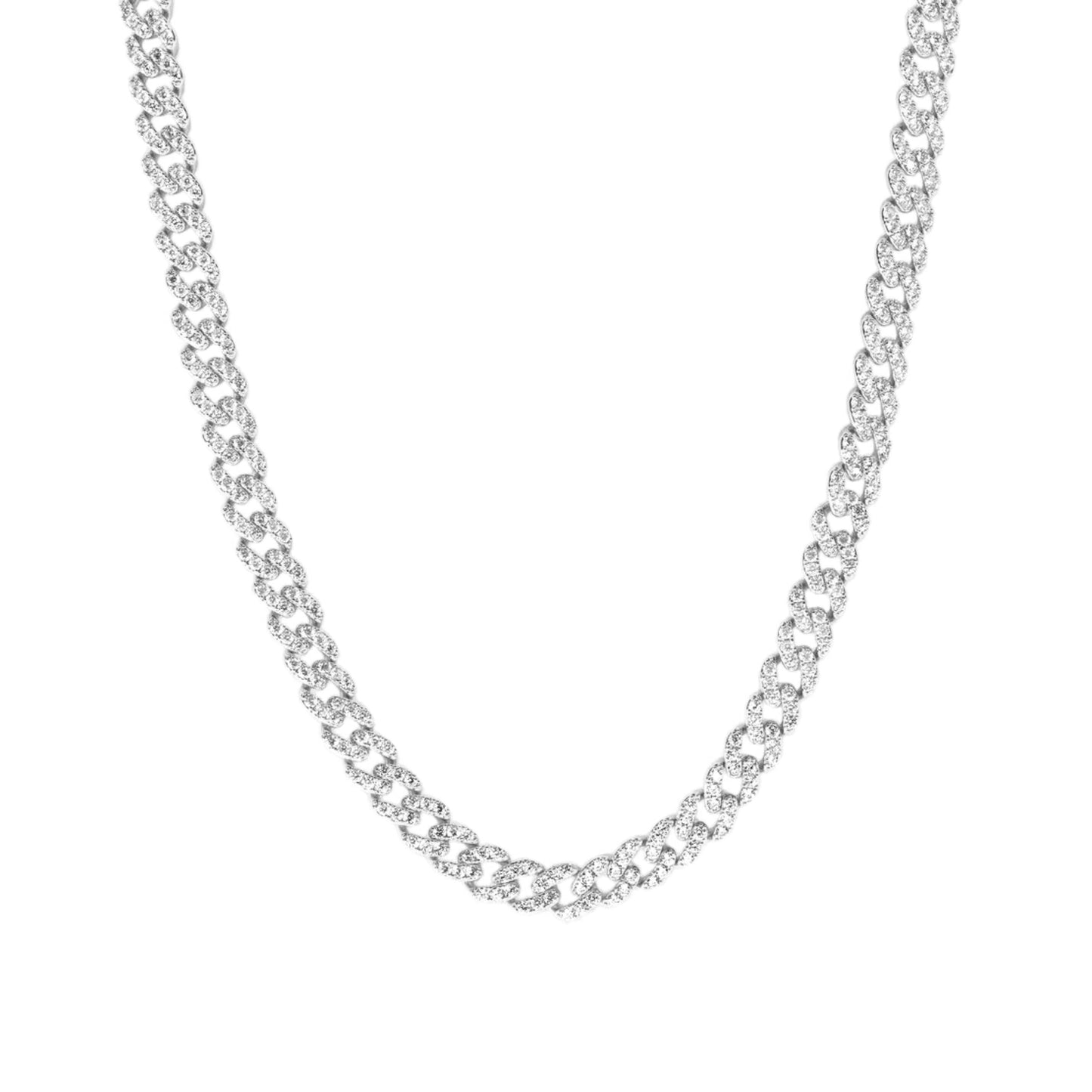 Rhodium Plated Donatella Necklace with CZ Stones - Silver