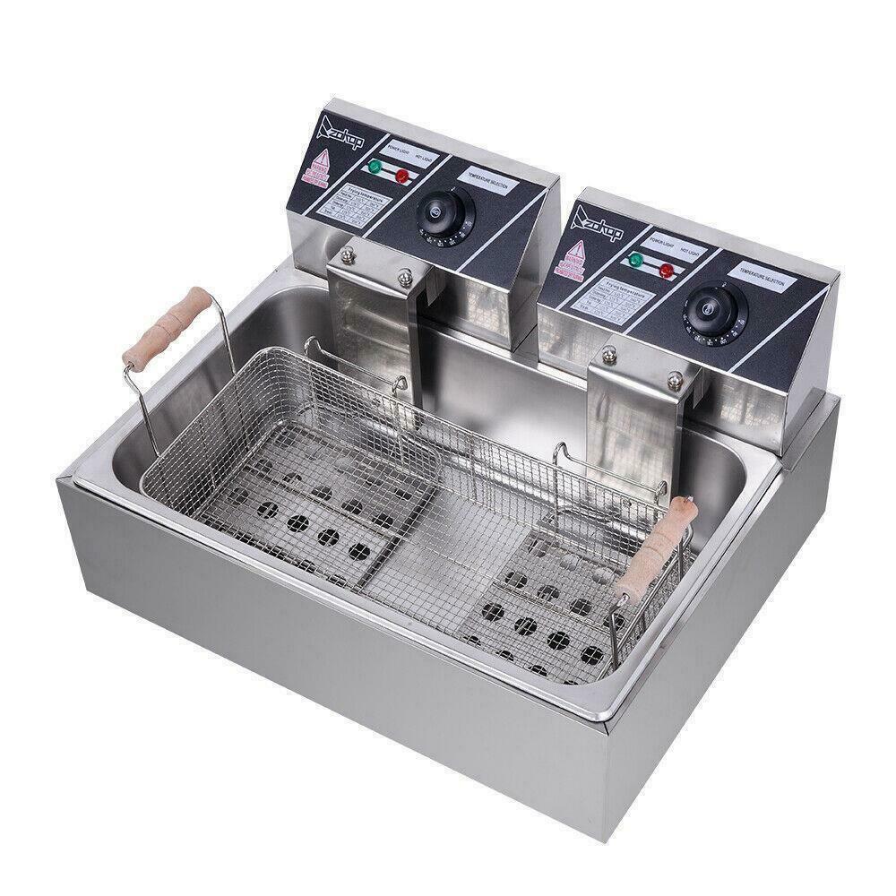 Powerful Electric Countertop Double Deep Oil Fryer With Basket